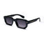 Black rectangular sunglasses with gold accents and dark lenses on white background