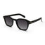 Black round sunglasses with gradient lenses and silver accents on the temples