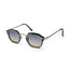 Square metal frame sunglasses with blue gradient lenses on white background