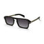 Black square sunglasses with dark gradient lenses and metallic arms on white background