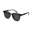 Black square-frame sunglasses with dark lenses on white background
