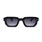 Black square acetate sunglasses with MOSCOT logo and dark lenses on white background