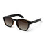 Black square frame sunglasses with brown gradient lenses on white background