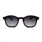 Black round sunglasses with dark lenses on white background, stylish eyewear accessory