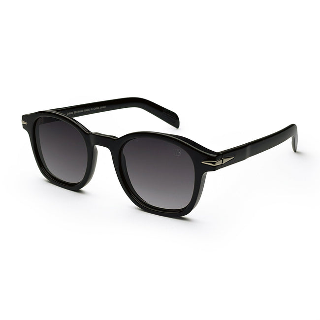 Black round sunglasses with gradient lenses and silver accents on the temples Hover Image