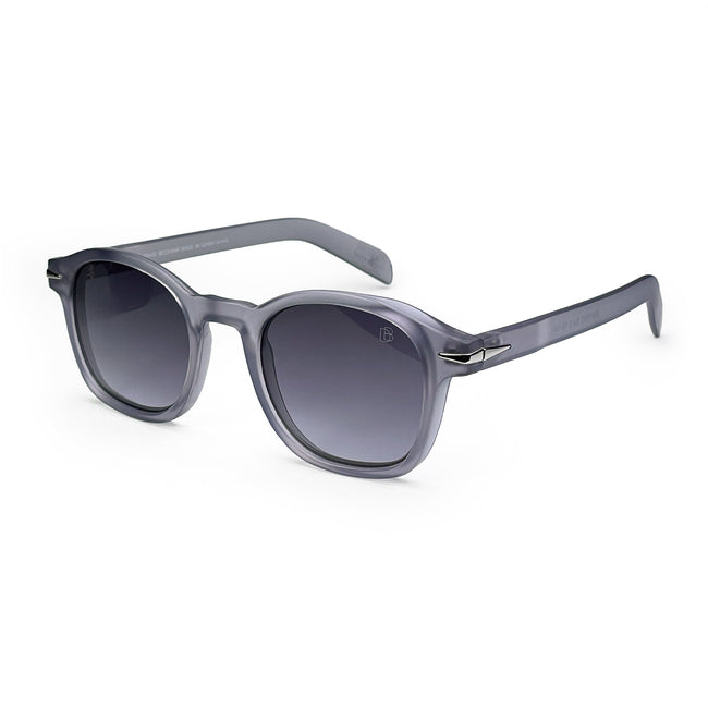 Gray round sunglasses with gradient lenses and silver accent on the temples Hover Image