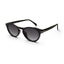 Black round sunglasses with dark gradient lenses on white background