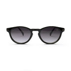 Black round sunglasses with dark gradient lenses on white background