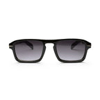 Black rectangular sunglasses with dark gradient lenses on white background