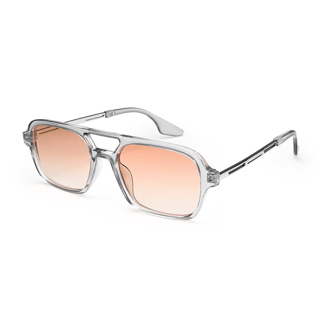 Clear frame aviator sunglasses with gradient pink lenses on white background Hover Image