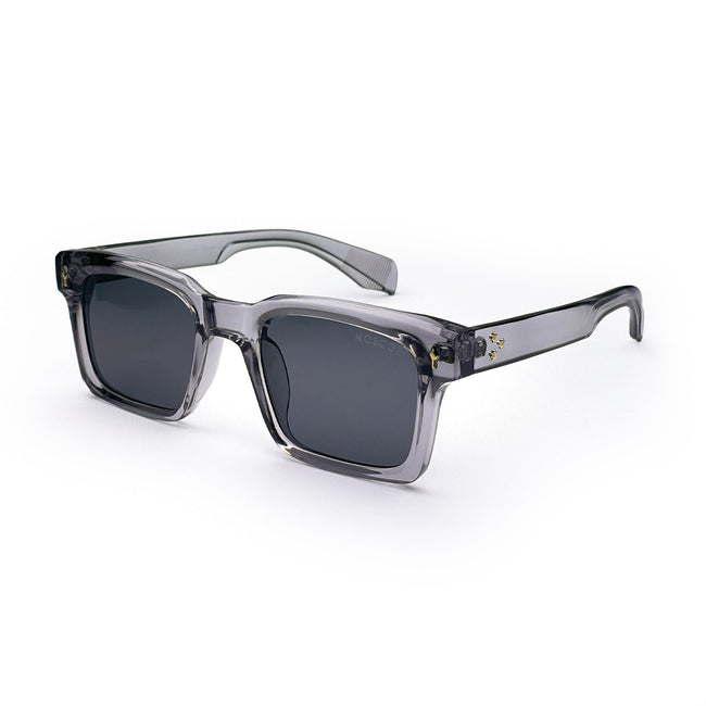 Square gray transparent sunglasses with dark lenses on white background Hover Image