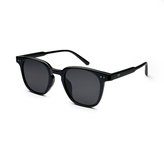 Black square-frame sunglasses with dark lenses on white background Hover Image