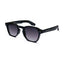 Black square-frame sunglasses with dark gradient lenses on white background