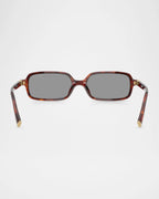 Rectangular tortoiseshell sunglasses with dark lenses and gold accents, front view